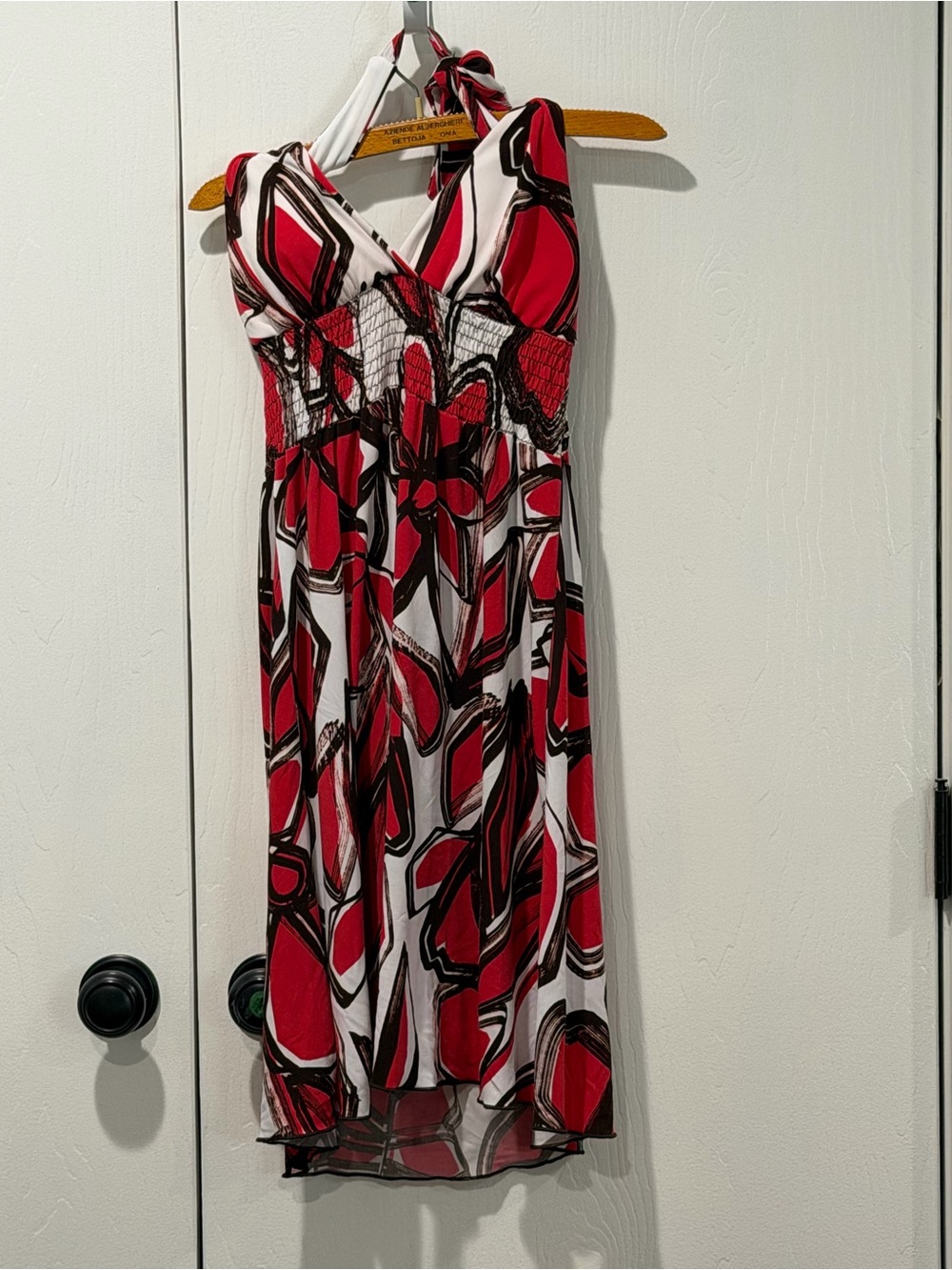 Backless Red & White Halter Maxi Dress